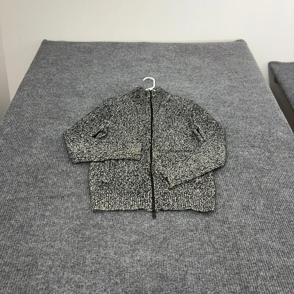 Banana Republic Sweater Mens S Black White Cotton Wool Full Zip Mock Neck Casual